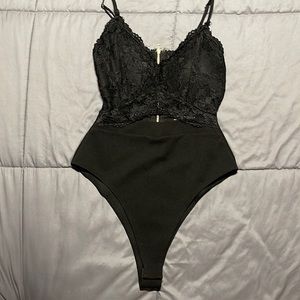 Black Midriff Cutout Bodysuit